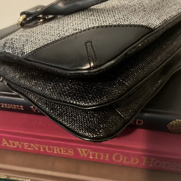 Kate Spade Black Leather and Silver Metallic Accordion Style Handbag RARE - Picture 8 of 16